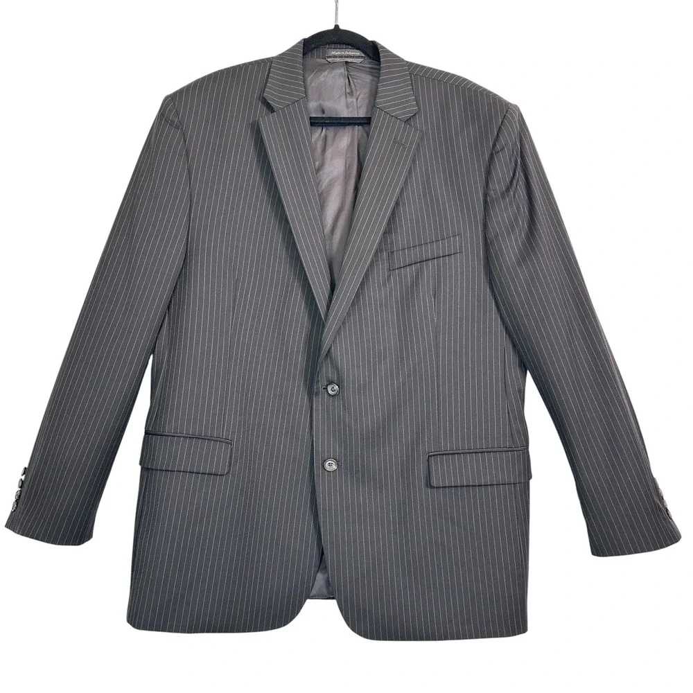 Lauren Ralph Lauren Suit Jacket Blazer 46R 100% Wool Pinstripe Charcoal Gray